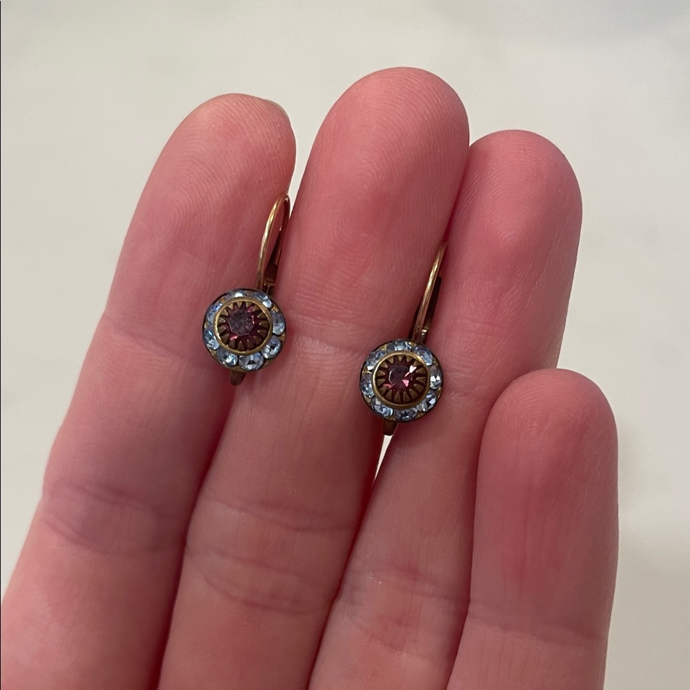 Gold-Tone Pink & Blue Crystal Halo Drop Earrings